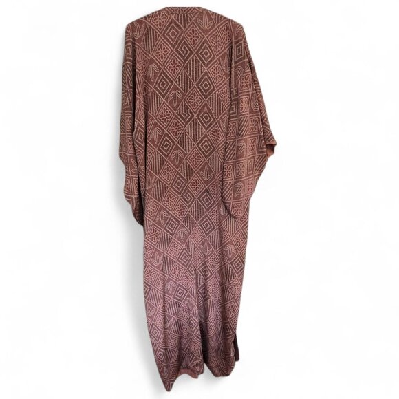 Geometric Patterned Brown Kimono for Men - Picture 2 of 8